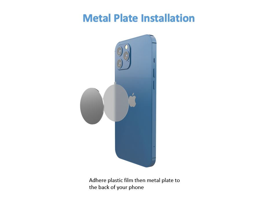 GPOD GOLF metal plate installation instructions. Adhere plastic film then metal plate to the back of your phone