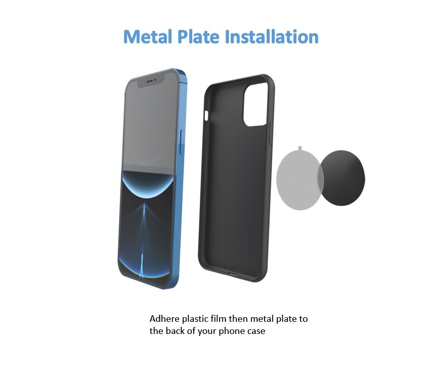 GPOD GOLF metal plate installation instructions for phones with cases. Adhere plastic film then metal plate to the back of your phone case
