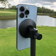 Load image into Gallery viewer, Rear view of Iphone 13 Pro attached to MagSafe magnetic head of Golf Pod GPOD Carbon fiber
