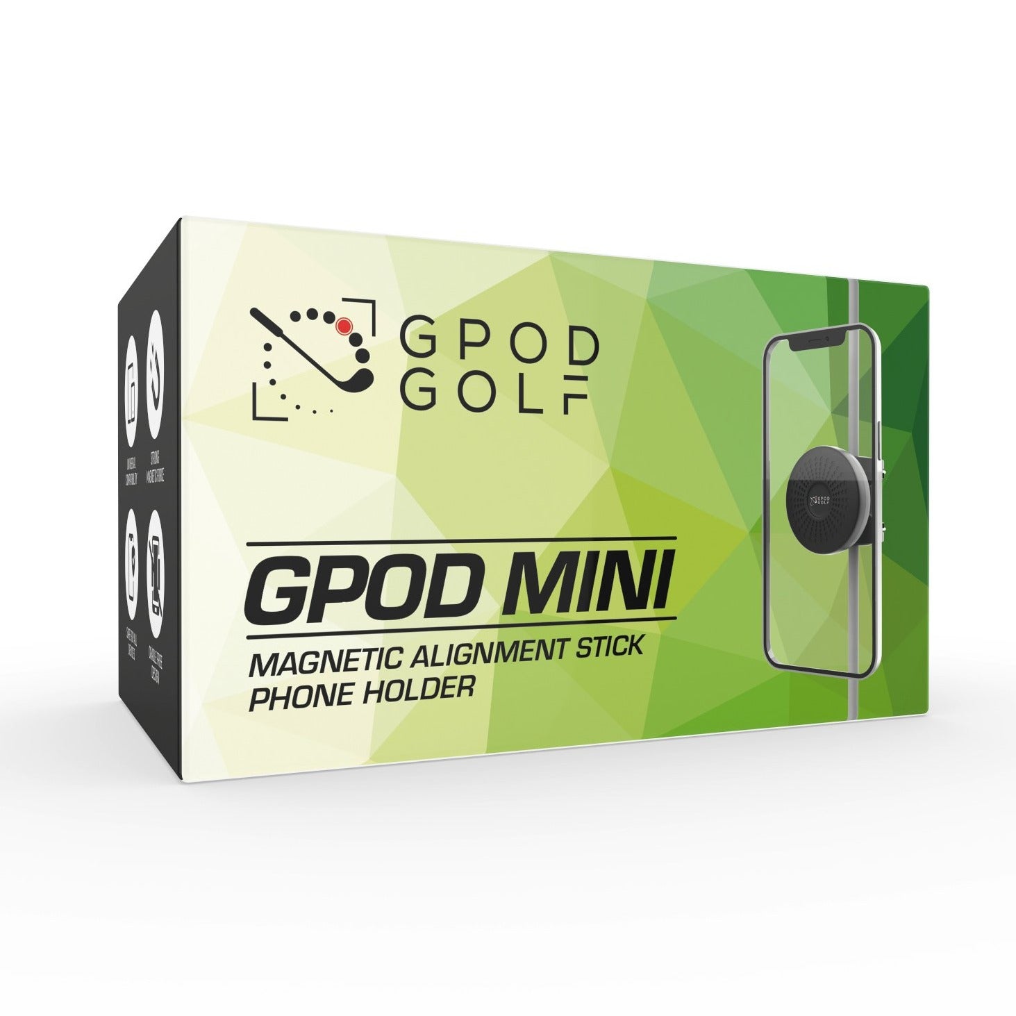 GPOD MINI Magnetic alignment stick phone holder packaging box. Clamp the magnetic mount to an alignment stick and stick your phone to it. 